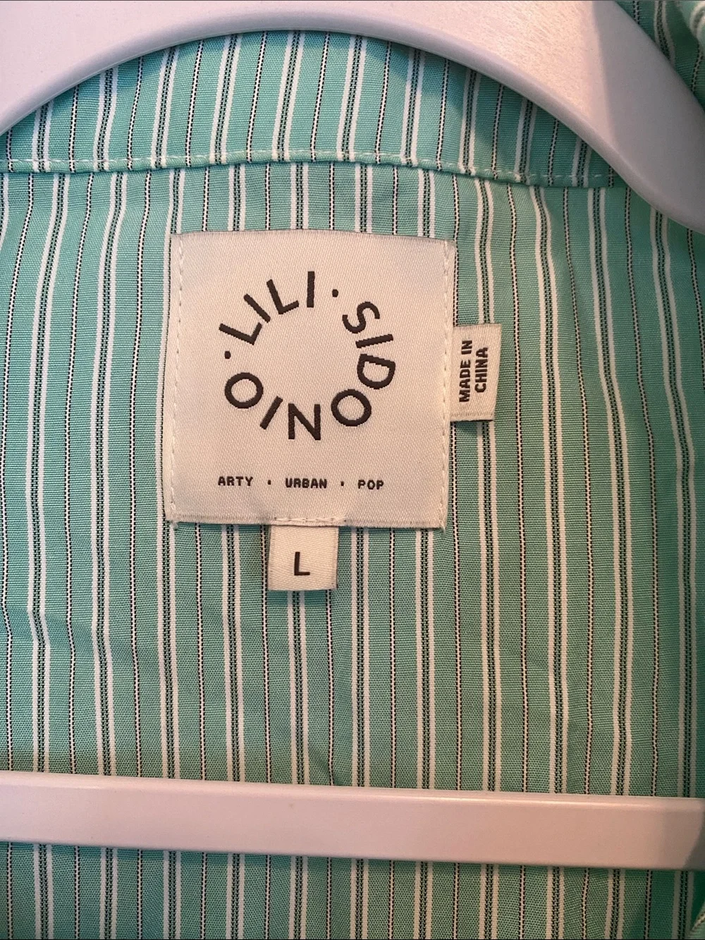 Olive & Oak Mint Green Striped Ruffle-Sleeve Button Front Dress Shirt
